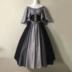 Halloween Costumes for Women Medieval Retro Contrasting Color Slim Swing Dress One-word Shoulder Dress Love Live Cosplay