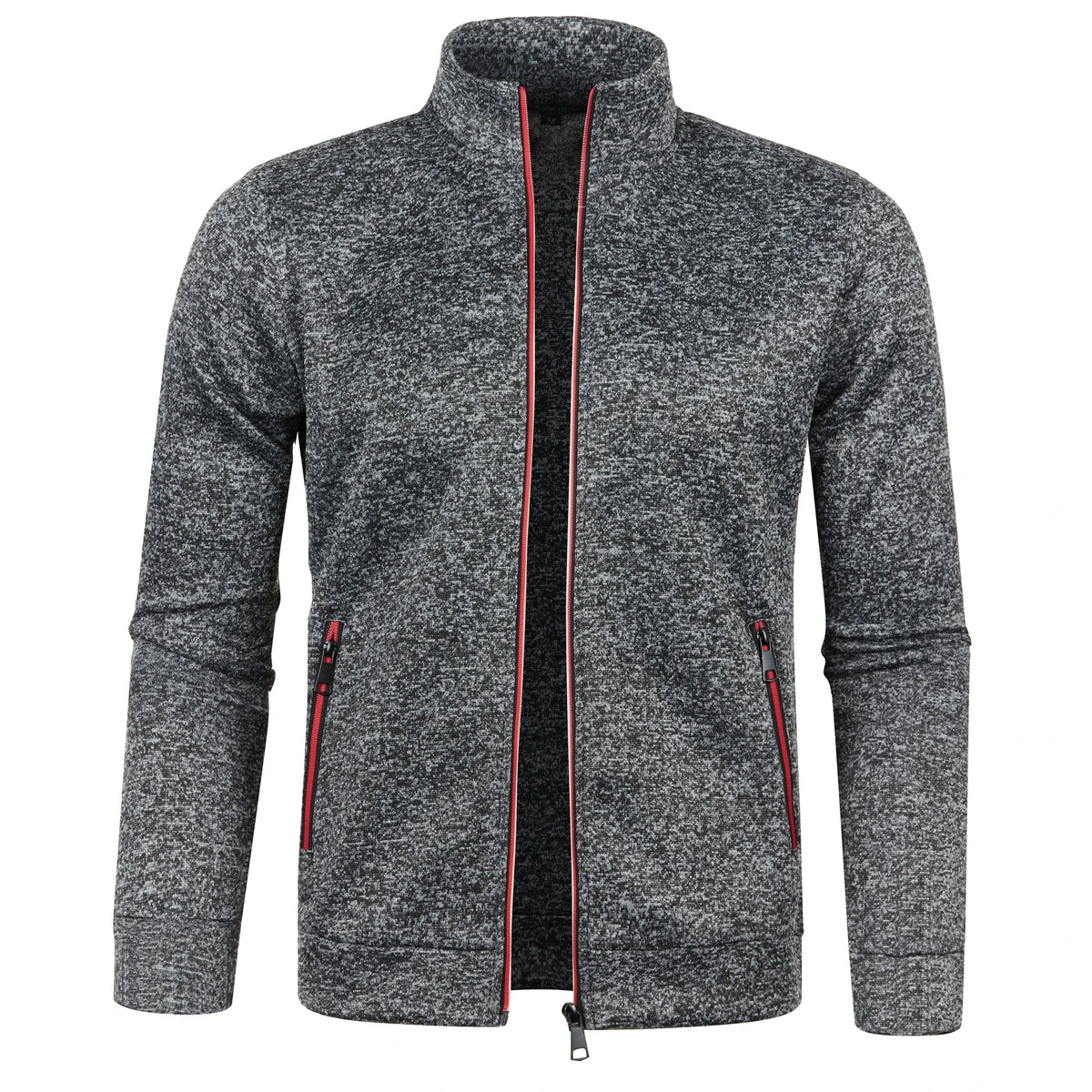 Autumn and Winter Men's New Long Zipper Color Block Sweater Sleeves Thin Plush Sweater Jacket Casual Slim Fit Comfortable Coat