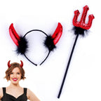 Red Devil Horns Headband Horror Animal Headpiece Cosplay Demon Halloween Party Costume Accessories Magic Wand Xmas Gifts