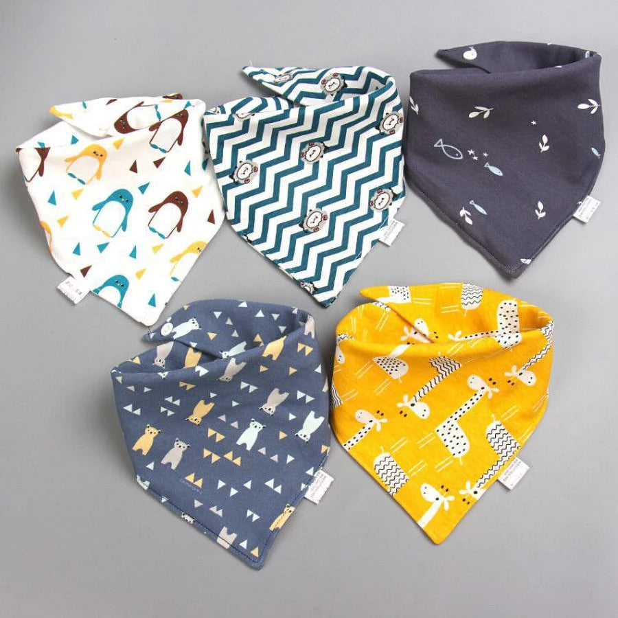 5pcs Pure Cotton Bandana Waterproof Bibs Baby Saliva Towel Triangle Scarf Newborn Boys Girls Absorbent Cloth Bib Saliva Scarf
