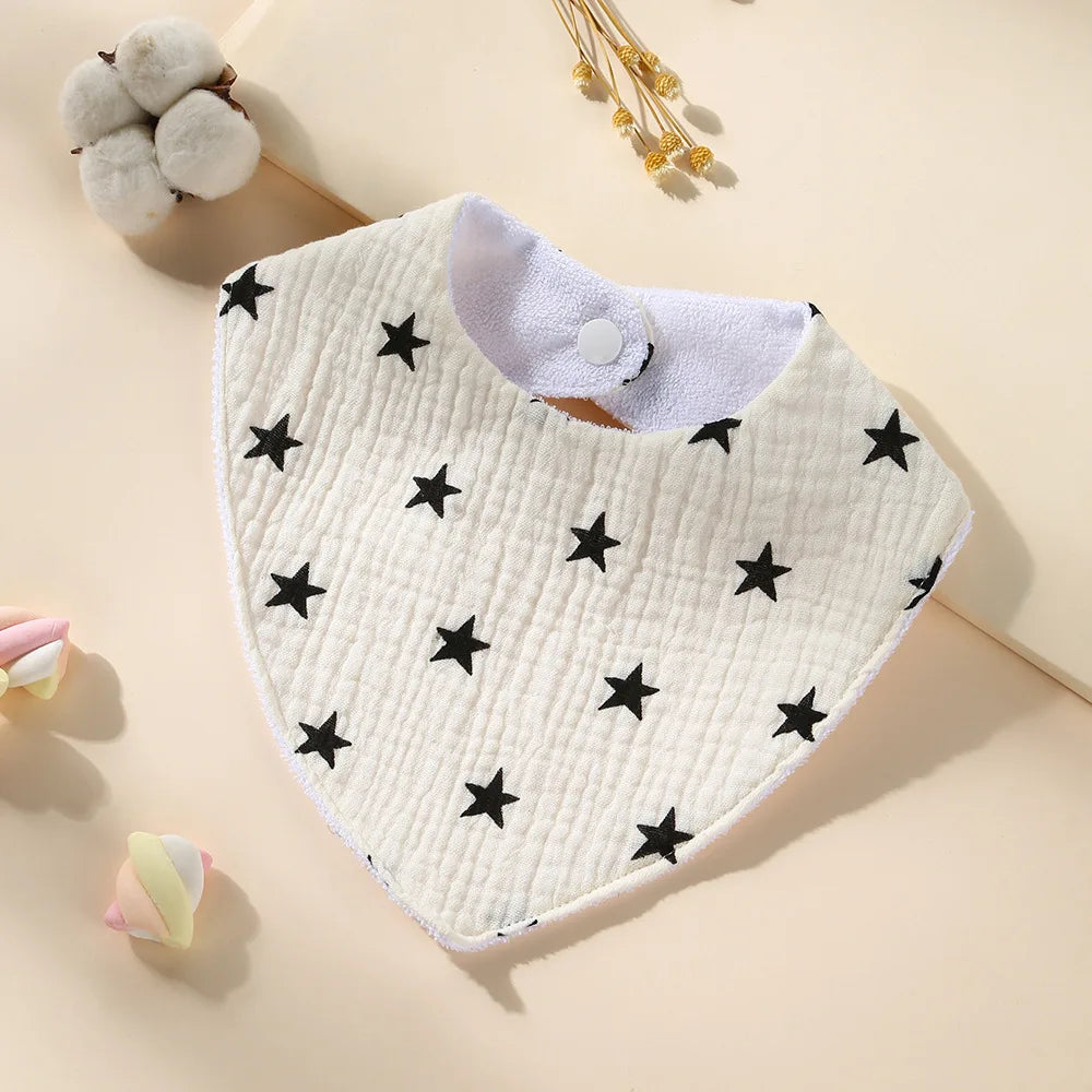 New Cotton Baby Bib Soft Waterproof Triangle Saliva Towel Adjustable Button Print Infant Boy Girl Feeding Burp Cloth Cute Bibs