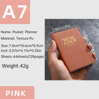 A7 specification 2026 English planner book, mini portable pocket daily schedule book, 64 sheets 128 page thin weekly calendar