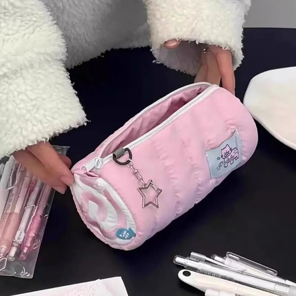 INS Large Capacity Pink Pen Bag Creative Soft Touch Pencil Case Stationery Storage Organizer Creative Students Gift