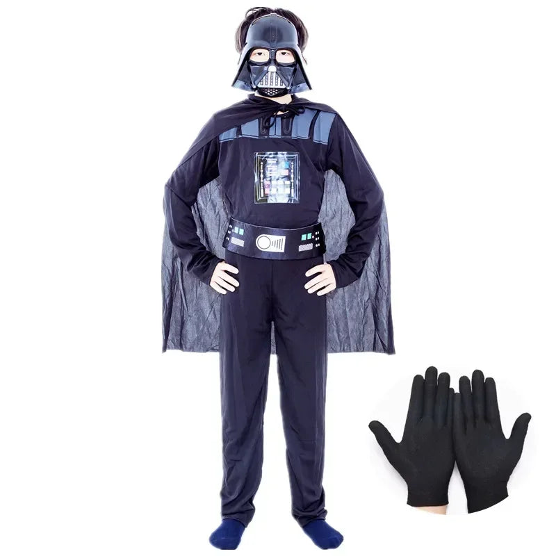 Boys Classic Movie Mask Costume Printed Cartoon Darth Vader Cape Armor Onesie Halloween Kids Fantasy Cosplay Costume