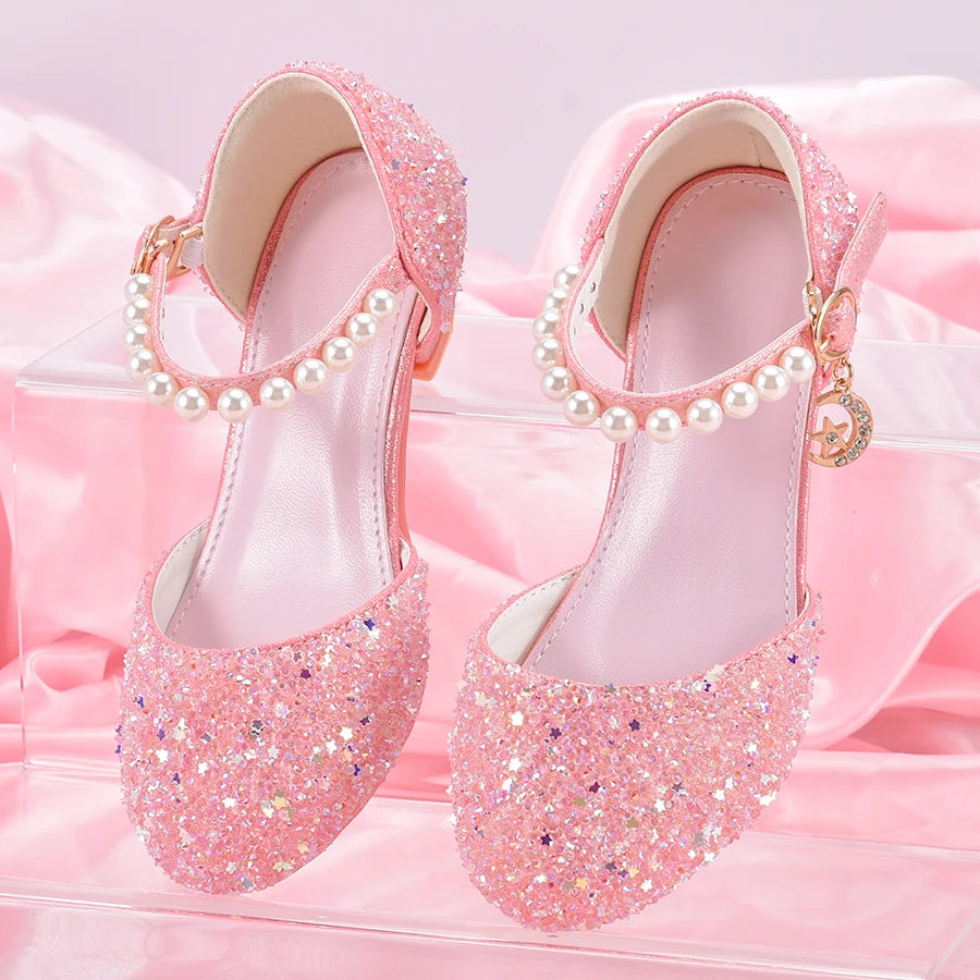 Girls Princess Party Heels Shiny Star Dress Shoes for Kids