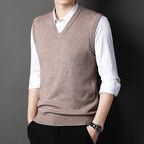 2026 Autumn Winter New Men's Solid Color V-neck Knitted Vest Casual Fashion Warm Sweater Versatile Top