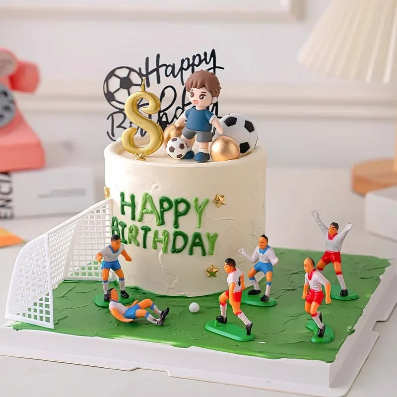 Football Boy Cake Topper Soccer Player Doll Decor for Birthday Party Sports Theme Childrens Celebration Supplies Cupcake Decor