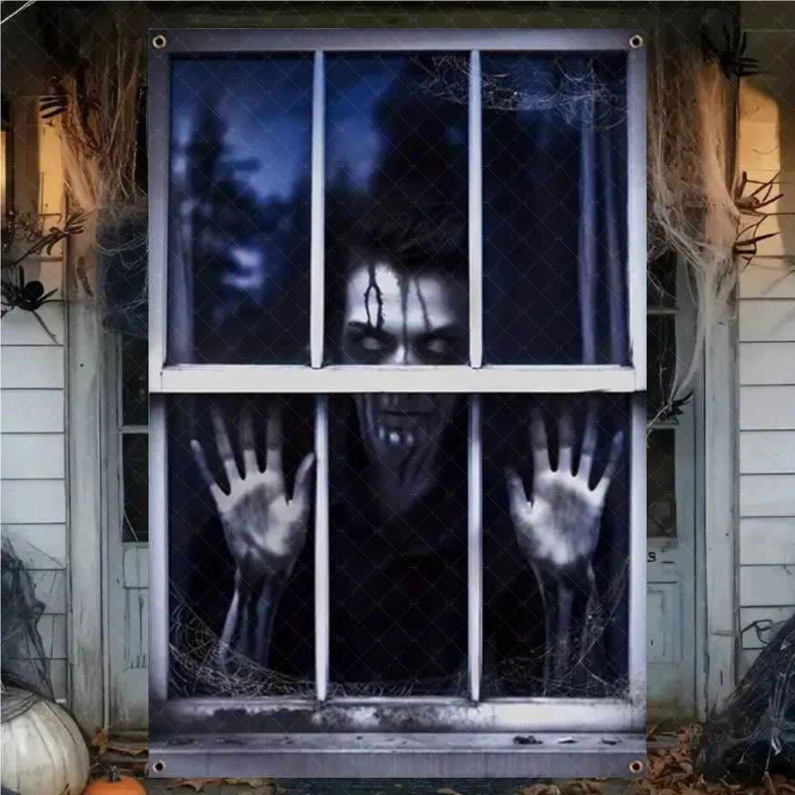 Scary Halloween Curtain Window Banner Horror Hanging Cloth Family Party Decoration Witch Zombie Ghosts Super Terrifying Backdrop