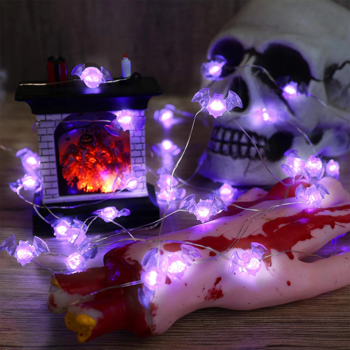 1pc 20/30 LED Halloween Bat Copper Wire String Light Battery Powered Purple Bat Fairy Lamp For Home Bedroom Festival Party Decor