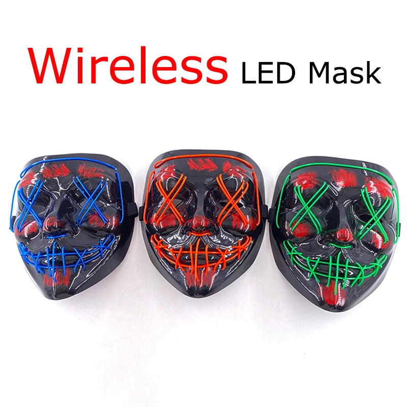 Wireless Neon LED Purge Mask Glow in The Dark Cosplay Horror Mask Halloween Masquerade Party Masks Glowing Funny Dress Up