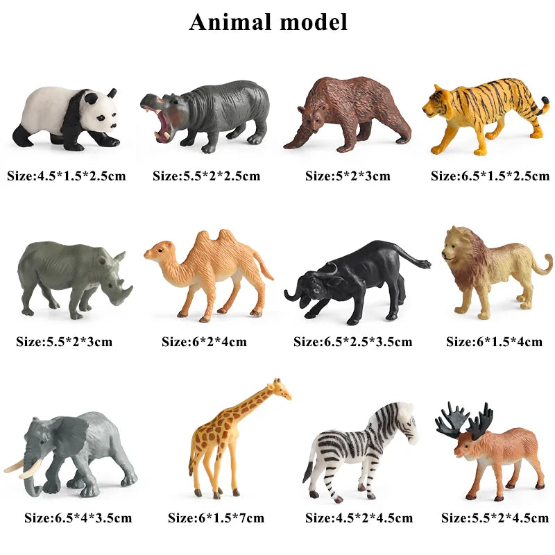 Oenux Mini Wild Forest Animals Insect Dinosaur Model Owl Fox Squirrel Hedgehog Fox Frog Figurines Cake Toppers Kid Toy Gift