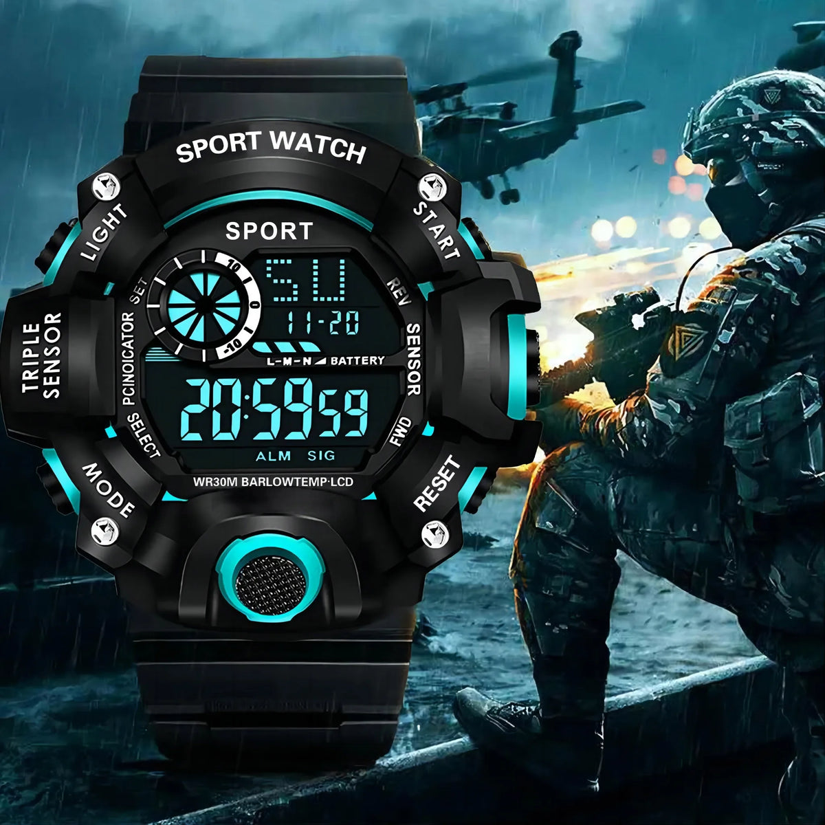 Men’s Digital Sports Watch – Waterproof Multifunction Military Watch