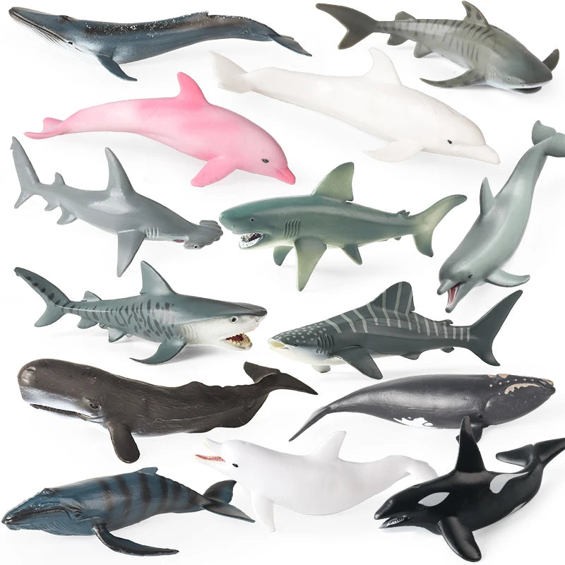 Oenux Ocean Life Animals Whale Dolphin Basking Shark Narwhal Tropical Fish Model Action Figures PVC Education Toy Kids Gift