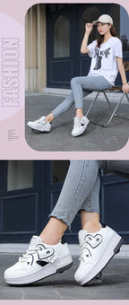 Girls Retractable Roller Shoes Breathable Walking Sneakers