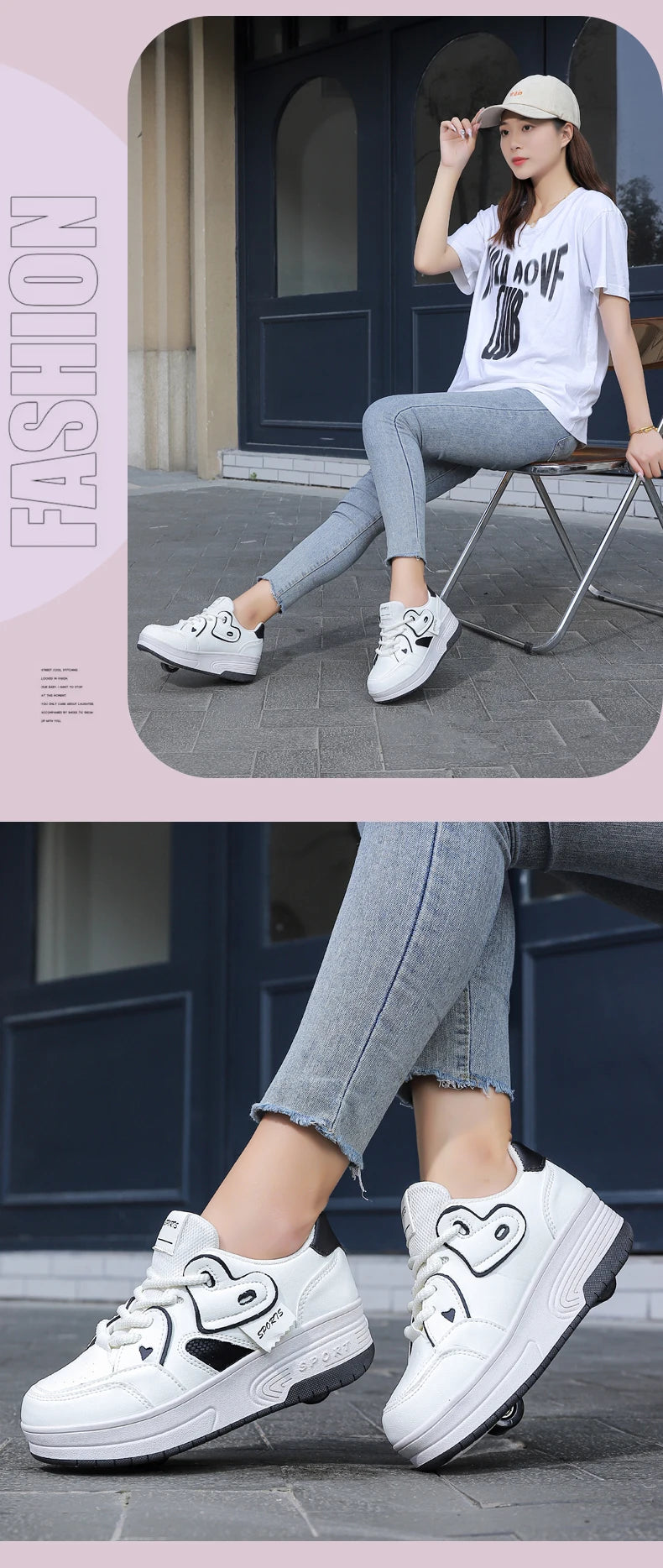 Girls Retractable Roller Shoes Breathable Walking Sneakers