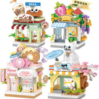 Mini ABS Self-Locking Bricks Street View Blocks Panda Coffee Ice Cream Flower Shop DIY Toy for Kids Girls Birthday Gift
