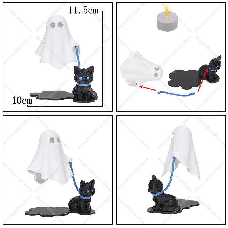 Cute Ghost LED Night Light with Dog Figure - Spooky Desk Lamp, Halloween Decor, Warm Light for Bedroom