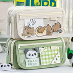 9-layer Large Capacity Pencil Case with Transparent Compartment and Magnetic Button Flip for Retrieval