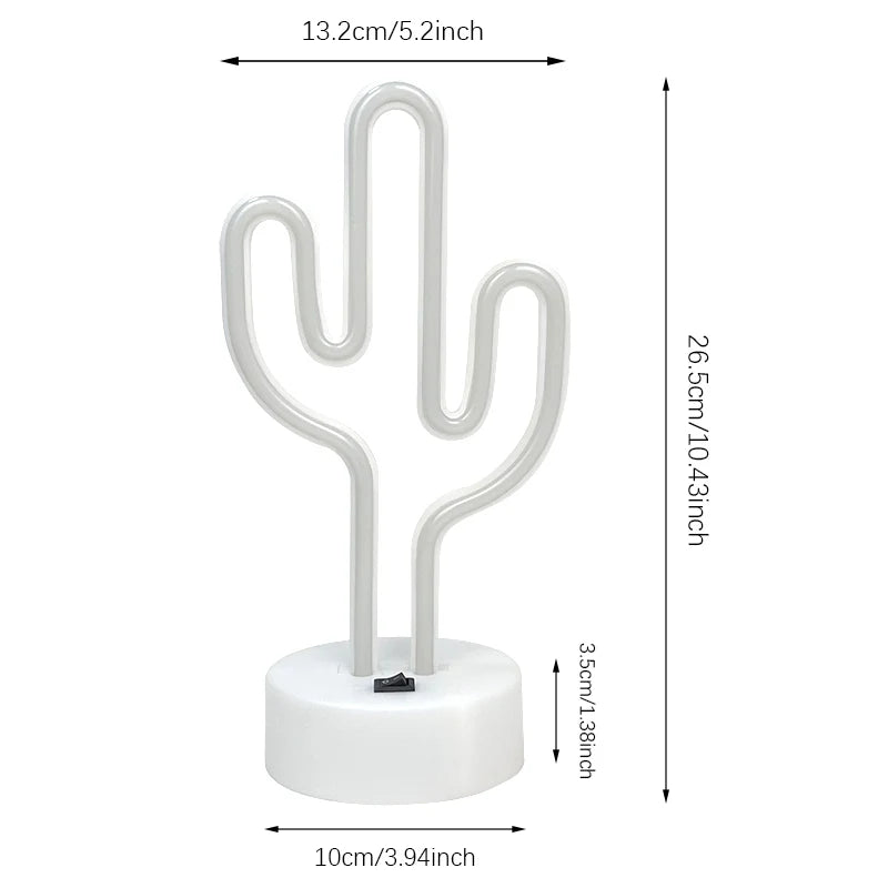 Cute Cactus Neon Sign Lights Battery & USB Powered LED Table Lamp for Party Birthday Gift Living Room Camping Summer Home Decor
