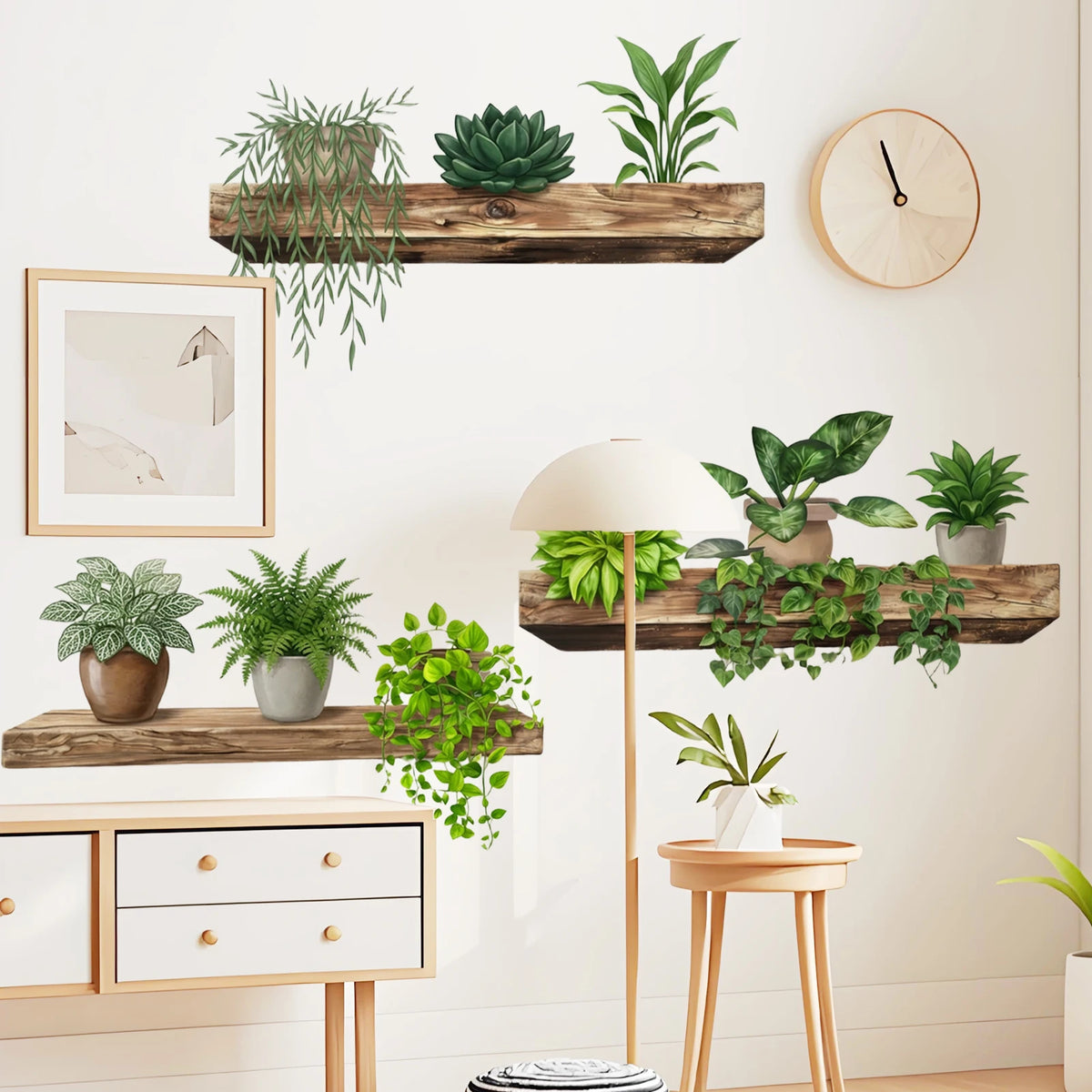 Green Plant Wall Sticker Waterproof Vinyl Wall Decal with Potted Plants for Bedroom, Living Room, Kitchen, Entryway Home Decor