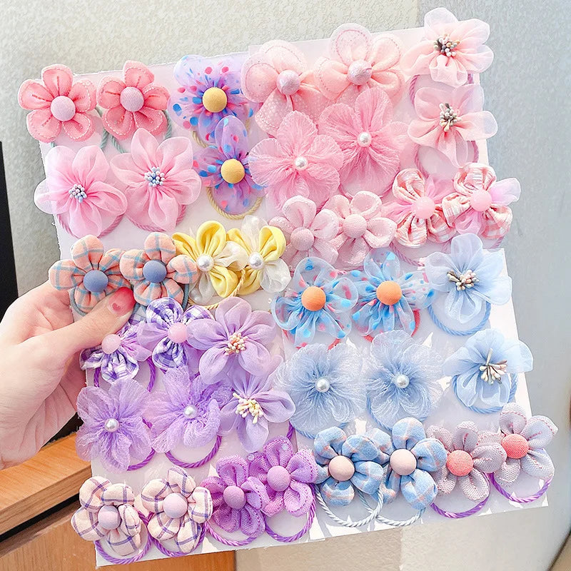 10Pcs Children's Mesh Flower Hair Loop with Good Elasticity, Baby Tie Headband, Princess Headwear, Cute Girl Elastic Band