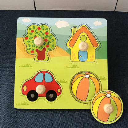 Montessori Wooden Puzzles Baby Toys Educational Hand Grab Board