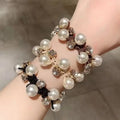 3Pcs Pearl Brimmed Hair Tie Glitter Rhinestone Decor Hair Rope Retro Style Scrunchies for Women