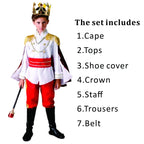 7 Pieces King Carnival Costume Medieval Royal Red Prince Full Set Outfits Halloween Birthday Party Fancy Dress Up Cosplay Wear