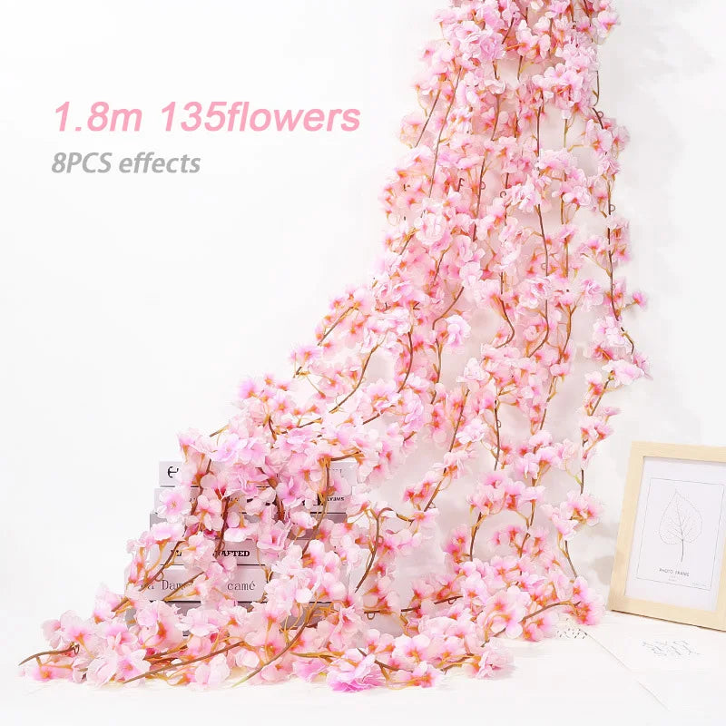 Pink Sakura Artificial Flowers Garland Cherry Blossoms Vines Garden Arch Decor Fake Flower Garland Wedding Party Home Decoration