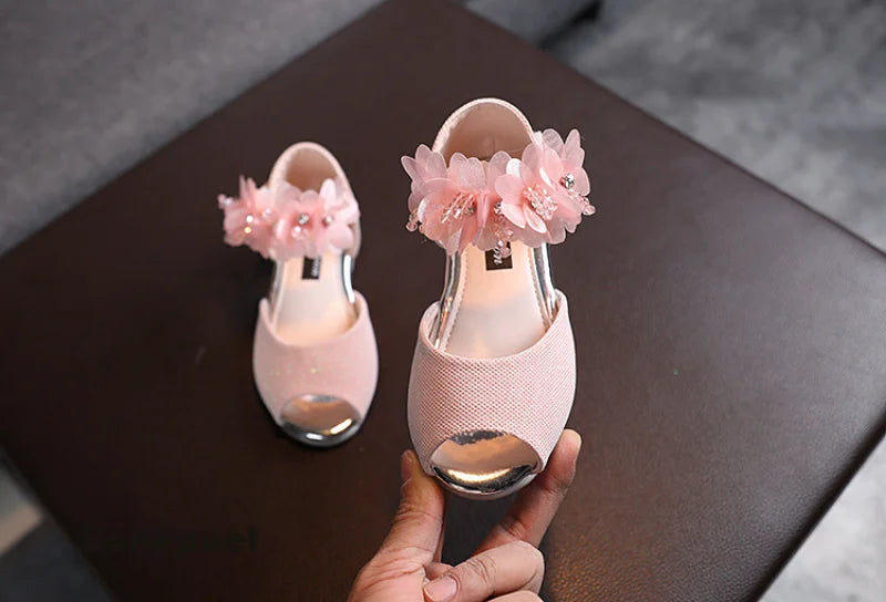 Girls Rhinestone Flower Shoes Princess Dress Pumps for Kids