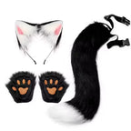 FluffyAnime Animal Fur Fox Tail Cat Paws Gloves and Ears Headwear Face Mask Cosplay Costume  Set Halloween Party Accessorie