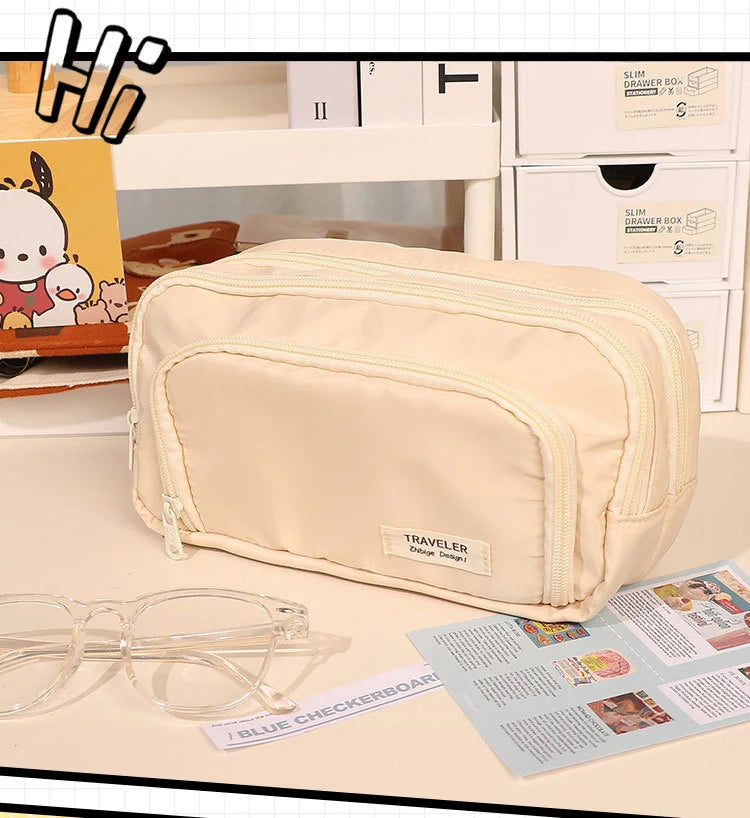 Large Capacity Simple and Versatile Japanese Pencil Case Stationery Box for Female Primary School Students, Junior High School S
