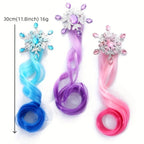 Children's Colorful Wig Hair Clips - Snow Queen - themed Gradient Long Curly Hair Girls' Braided Colorful Rope Headpiece