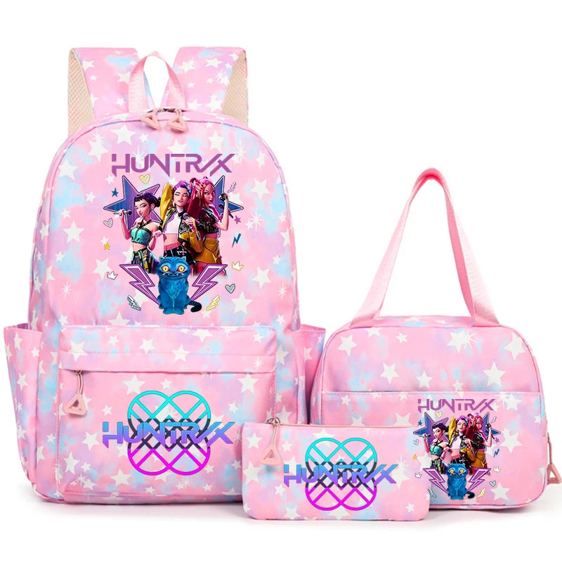 3Pcs/Set KPop Demon Hunter School Bags Girls Teens Rumi Mira Zoey Youth School Backpack Travel School Students Laptop Backpack