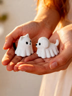 2 pieces - Ghost Cat and Ghost Dog holiday statue decorations, made of plastic, Halloween gifts, funny birthday presents, desktop decorative ornaments, party favor fillers