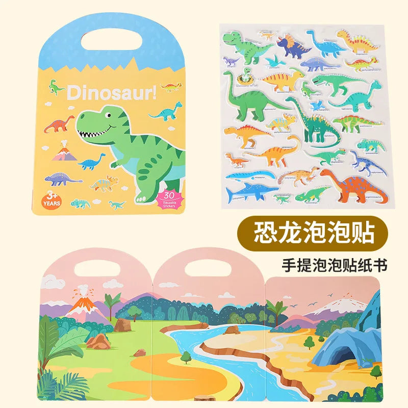 Sticker Books 3D Reusable Stickers Books Animal Dinosaurs Ocean World Vehicle Educational Travel Stickers
