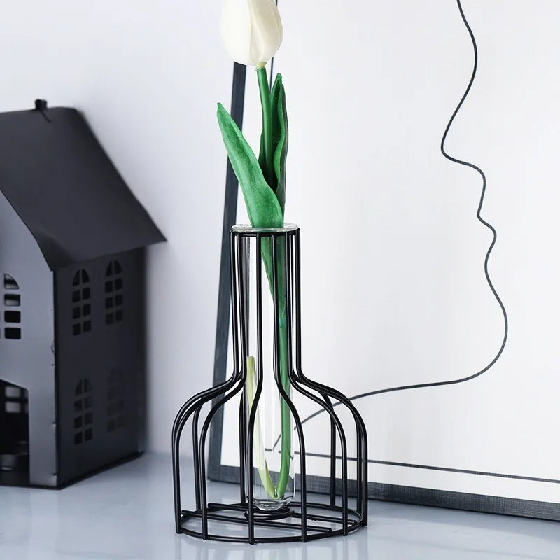 1Pc Hollow Iron Vase Dried Flower Art Arrangement Ornament Decorative Floral Display For Home Office Living Room Bedroom
