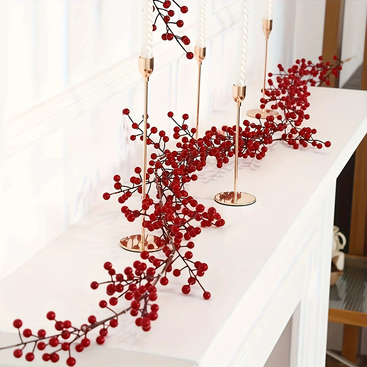 1pc 190cm Artificial Cranberry Vine, Christmas - Suitable for Dining Table, New Year Celebration, Engagement Party Decor