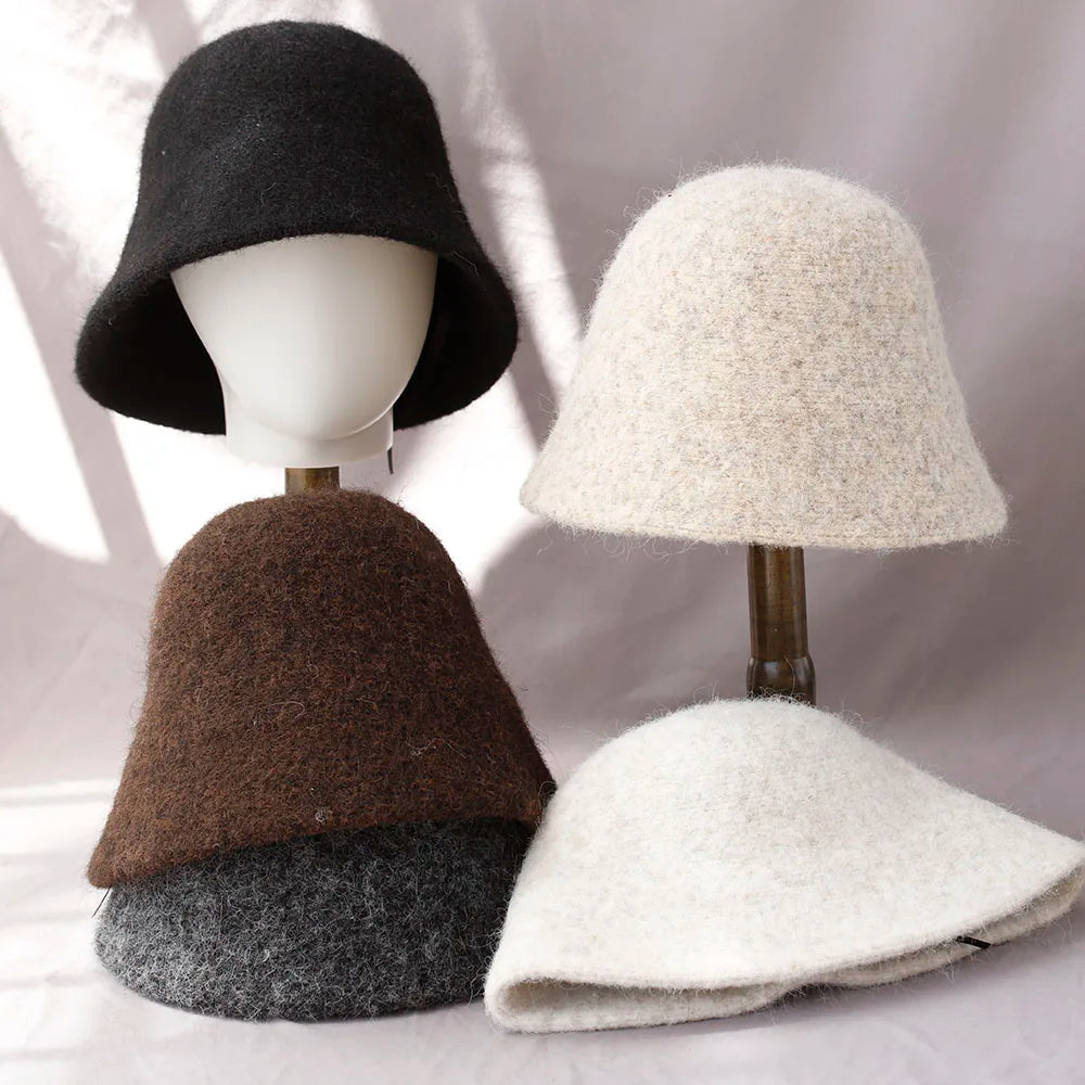 2025 New Autumn Winter Wool Bucket Hat Women Fashion Vintage Fisherman Hats Versatile Cap Spring Felt Hat 6 Colors Foldable Hat