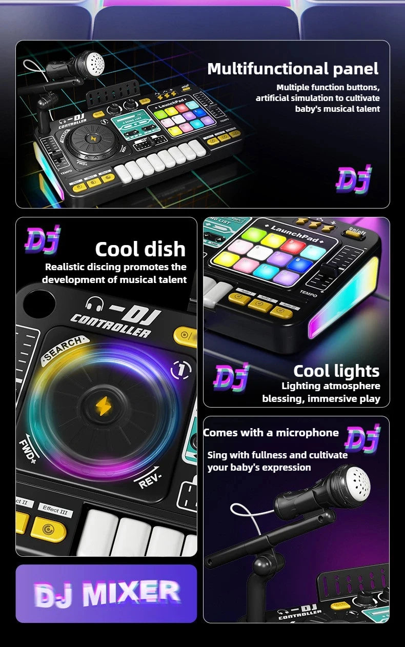 Kids DJ Mixer Toy with Microphone & Bluetooth Piano Keyboard