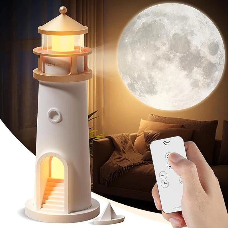 Moon Lamp Projection Lighthouse Lamps Night Light Remote Control Bluetooth Music Motion Sensor Ambient Lights Xmas Birthday Gift