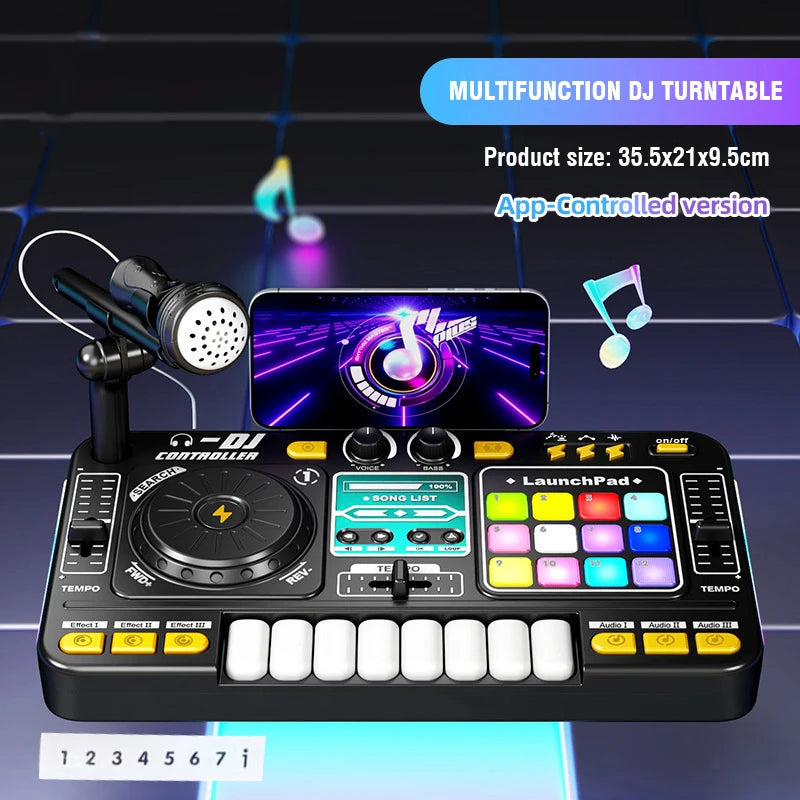Kids DJ Mixer Toy with Microphone & Bluetooth Piano Keyboard