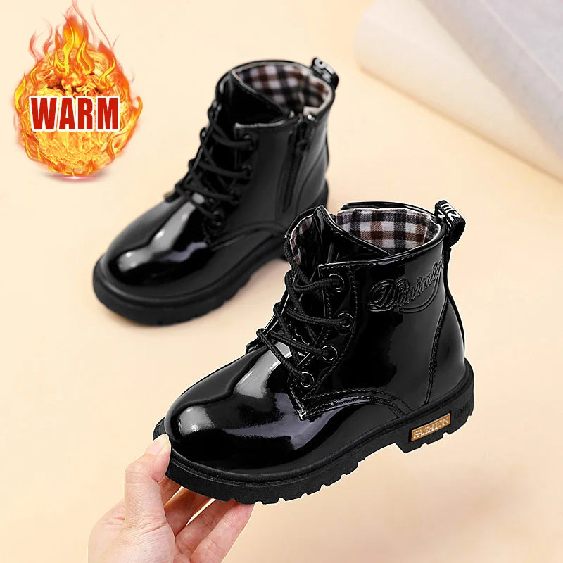 Kids Waterproof Snow Boots Plush Winter Shoes for Boys Girls