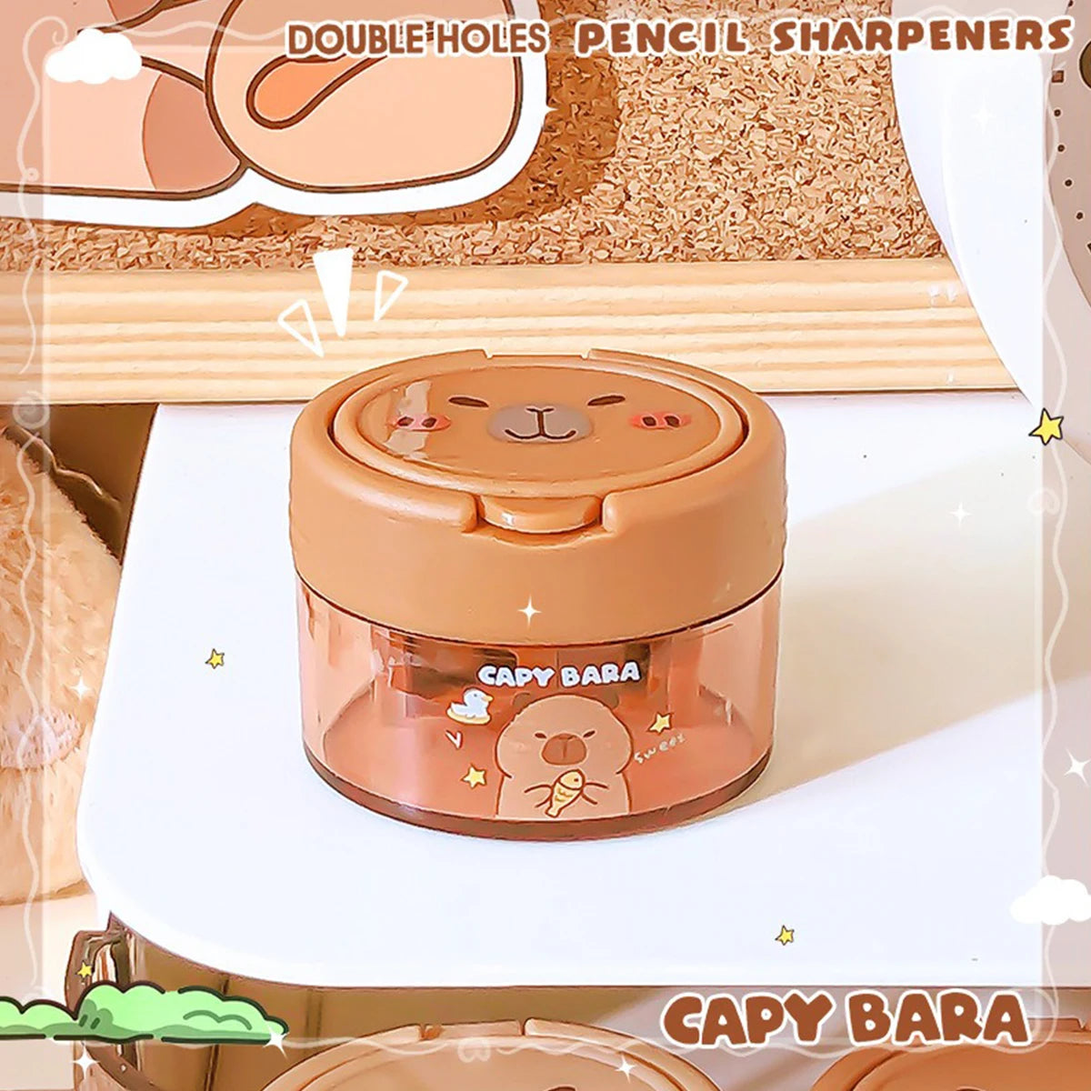 Cute Capybara Cartoon Flip-Top Dual Hole Sharpener for Kids Mini Portable Compact Pencil Sharpener School Supplies Learning Tool