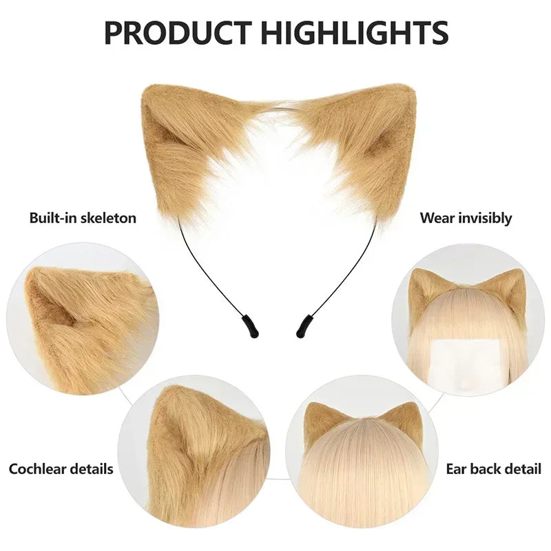 FluffyAnime Animal Fur Fox Tail Cat Paws Gloves and Ears Headwear Face Mask Cosplay Costume  Set Halloween Party Accessorie