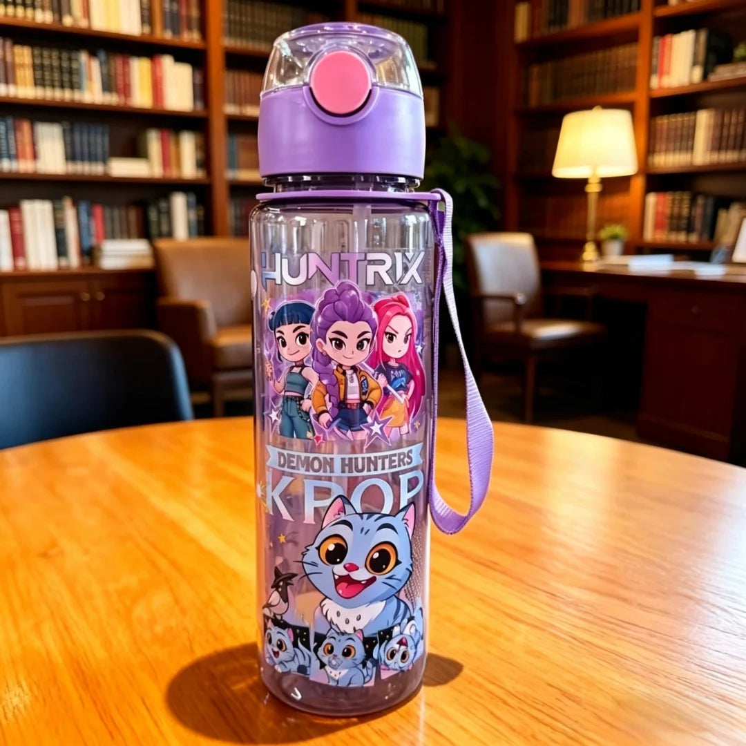 Cartoon Figure Water Bottle, Portable Outdoor Straw Cup for Kids-Girls’ Summer Sports Leakproof Cute
