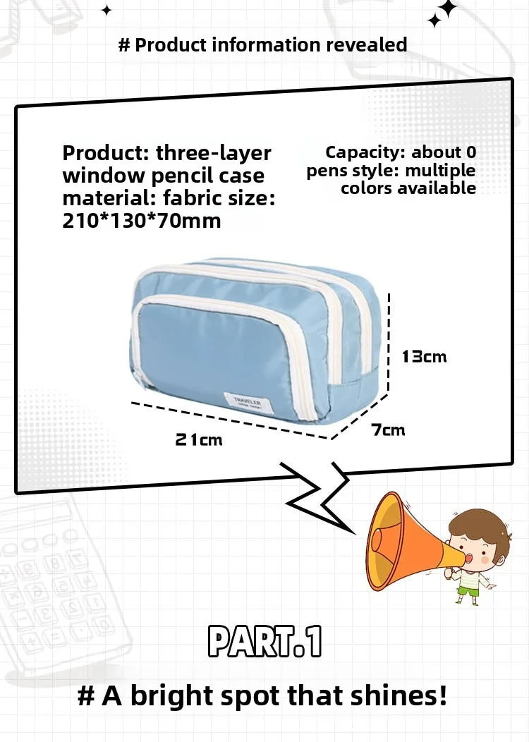 Large Capacity Simple and Versatile Japanese Pencil Case Stationery Box for Female Primary School Students, Junior High School S