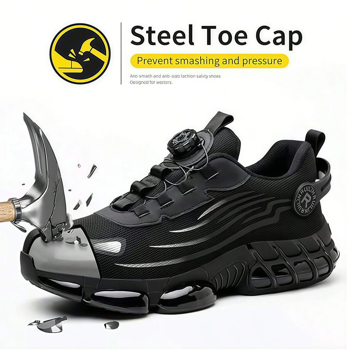 Indestructible Steel Toe Work Shoes for Men Women Rotating Button Safety Shoes Lightweight Construction Work Safety Shoes