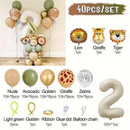 40 pieces new jungle retro animal balloons for kids birthday number 12345  party decoration set with digital columns Tiger Lion