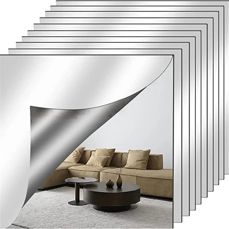 4pcs 30*25cm Mirror Wall Sticker Plastic Mirror Sheets Soft Acrylic 3D Self-adhesives Mirror Decorations Living Room DIY Mirror
